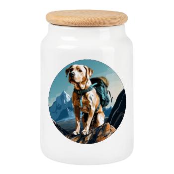 Dogs Hiking / Mountaineering Dog - Cookie Jar with Wooden Lid - white - Front
