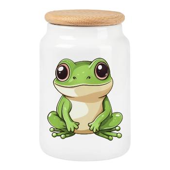 süßer Frosch - Grün - Fröhliches Design. - Keksdose mit Holzdeckel - Weiß - Vorne