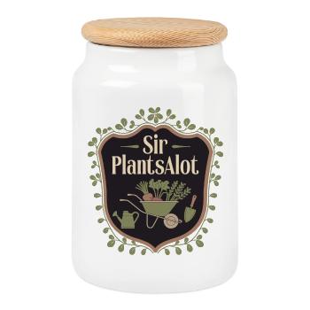 Sir PlantsAlot - Funny Gardening Men, Plant Dads - Cookie Jar with Wooden Lid - white - Front