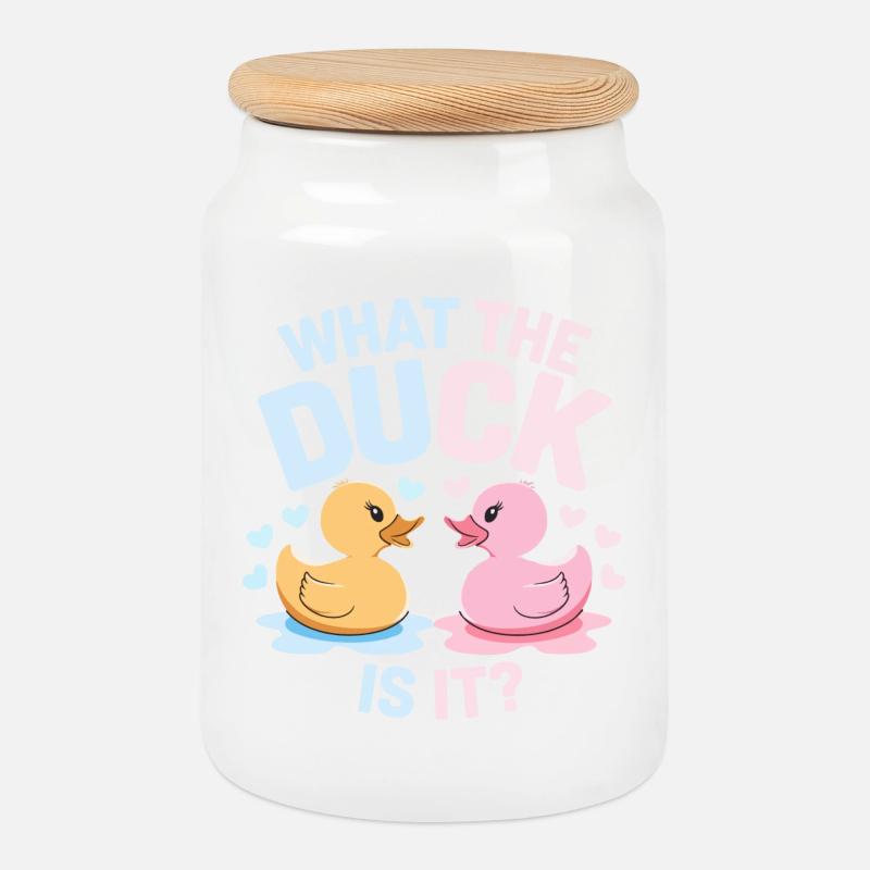 What the Duck Is It Ducks - Cookie Jar with Wooden Lid - white