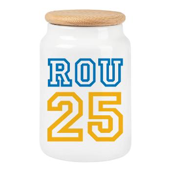 ROMANIA - Cookie Jar with Wooden Lid - white - Front