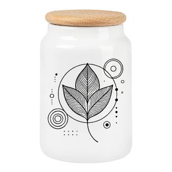 Zen Leaves – Nature meets geometry in stylish - Cookie Jar with Wooden Lid - white - Front