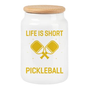 Life is Short, Play Pickleball - Cookie Jar with Wooden Lid - white - Front