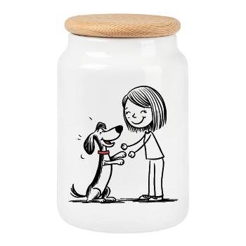 Qui joue avec le chien ! - Boîte à biscuits avec couvercle en bois - blanc - Devant