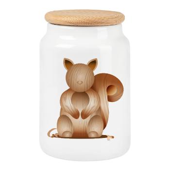 Illustration aspect bois – Écureuil joueur - Boîte à biscuits avec couvercle en bois - blanc - Devant