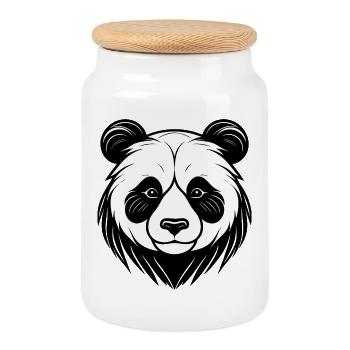 Conception artistique du visage de panda - Boîte à biscuits avec couvercle en bois - blanc - Devant