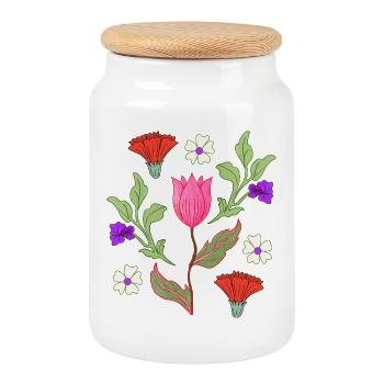 Motif floral bouquet de tulipes - Boîte à biscuits avec couvercle en bois - blanc - Devant