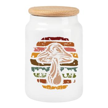 Retro Mushroom Nature - Mushroom Picker Icon - Cookie Jar with Wooden Lid - white - Front