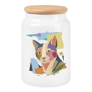 Chat abstrait dans le design moderne de bloc de couleur - Boîte à biscuits avec couvercle en bois - blanc - Devant