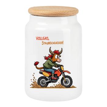 Motocross Stier - Keksdose mit Holzdeckel - Weiß - Vorne