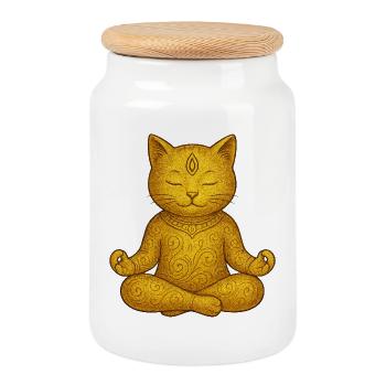 Chat de Yoga - Boîte à biscuits avec couvercle en bois - blanc - Devant