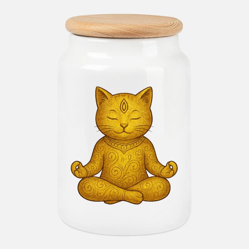 Yoga Katze - Keksdose mit Holzdeckel - Weiß