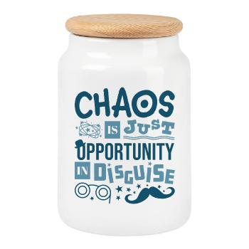 Chaos ist nur eine verkappte Gelegenheit - Fun Quote - Keksdose mit Holzdeckel - Weiß - Vorne
