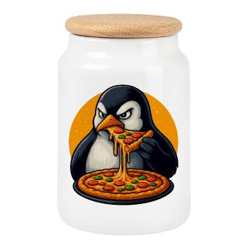 Mignon pingouin pizza dessin animé de la cuisine italienne - Boîte à biscuits avec couvercle en bois - blanc - Devant