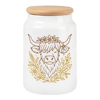 Highland Cow - Highland Rind - Landleben - Keksdose mit Holzdeckel - Weiß - Vorne