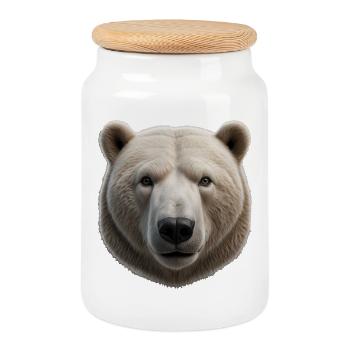 Majestic Polar Bear Face Design - Cookie Jar with Wooden Lid - white - Front
