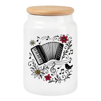 Accordion Design - Alpine Music & Blossom Magic - Cookie Jar with Wooden Lid - white - Front