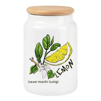 Lemon - Cookie Jar with Wooden Lid - white - Front