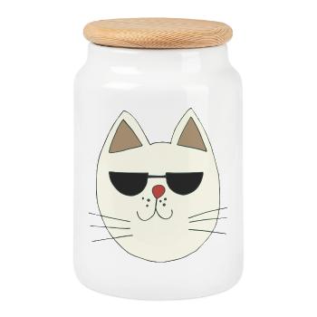 Cool cat with sunglasses illustration - Cookie Jar with Wooden Lid - white - Front