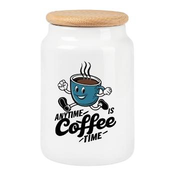It's always coffee time for coffee lovers # - Cookie Jar with Wooden Lid - white - Front