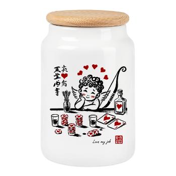 Conception d’ornements de coeur romantique - Boîte à biscuits avec couvercle en bois - blanc - Devant