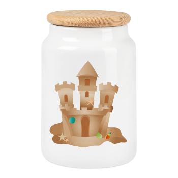 Sand castle with shells and starfish on the beach - Cookie Jar with Wooden Lid - white - Front