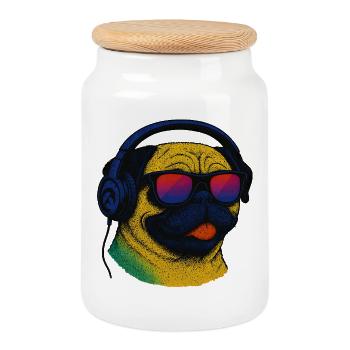 Carlin avec musique des années 80 DJ Cyberpunk Gamer Rétro - Boîte à biscuits avec couvercle en bois - blanc - Devant