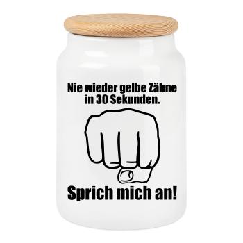 Nie wieder gelbe Zahne in 30 Sekunden - Keksdose mit Holzdeckel - Weiß - Vorne