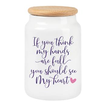 Conception de citation manuscrite inspirante - Boîte à biscuits avec couvercle en bois - blanc - Devant