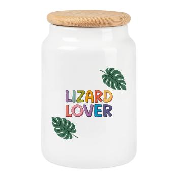 Lizard Lover Pop Art - Boîte à biscuits avec couvercle en bois - blanc - Devant