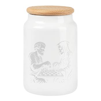Aristote et Grim Raper Chess Illustration - Boîte à biscuits avec couvercle en bois - blanc - Devant