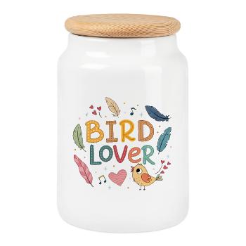 Tendre design d'amoureux des oiseaux - Boîte à biscuits avec couvercle en bois - blanc - Devant
