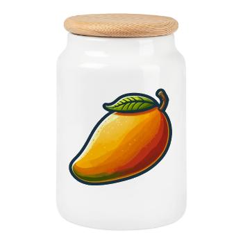 Bunte Mango mit grünem Blatt - Keksdose mit Holzdeckel - Weiß - Vorne