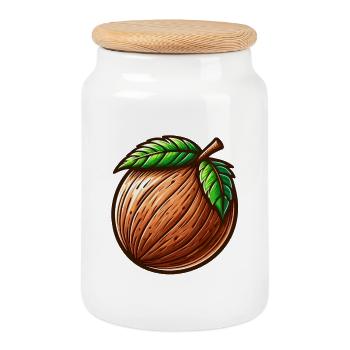 Natural Walnut Shell - Cookie Jar with Wooden Lid - white - Front