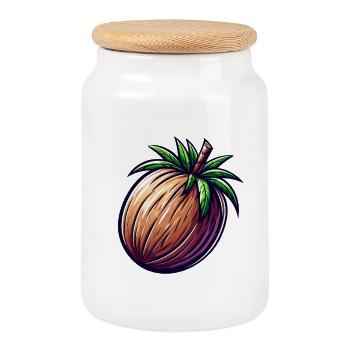 Tropical Walnuts - Cookie Jar with Wooden Lid - white - Front
