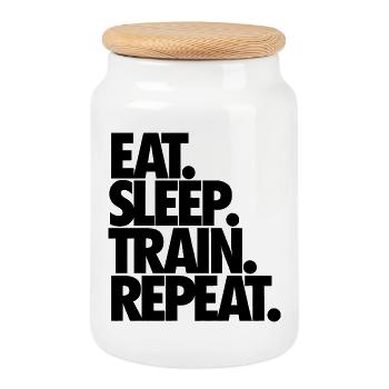 Manger Dormir Train Répéter - Boîte à biscuits avec couvercle en bois - blanc - Devant