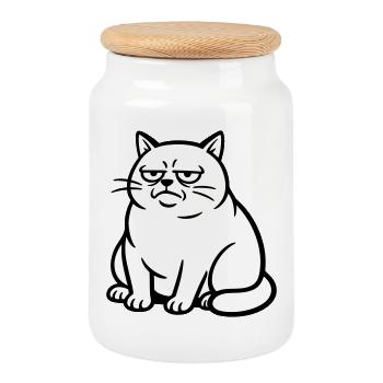 Chat qui s’ennuie - Boîte à biscuits avec couvercle en bois - blanc - Devant