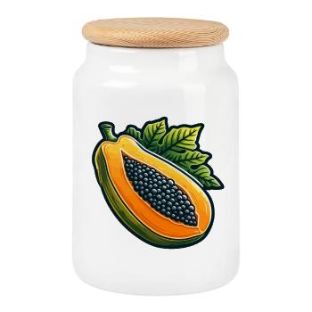 Papaye Illustrée Colorée pour Vêtements - Boîte à biscuits avec couvercle en bois - blanc - Devant