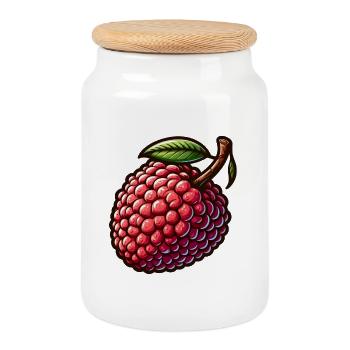 Colorful and Detailed Lychee Illustration - Cookie Jar with Wooden Lid - white - Front