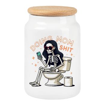Doing Mom Shit Funny Mother's Day Doing Mom Shit - Cookie Jar with Wooden Lid - white - Front