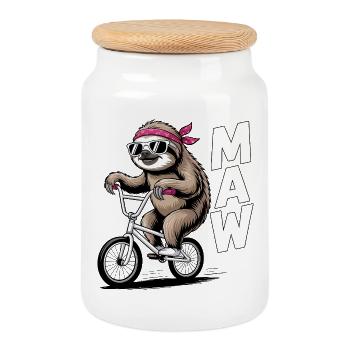 BMX Sloth Rider Bandana - Cookie Jar with Wooden Lid - white - Front
