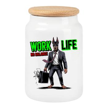 Work Life No Balance Dog - Cookie Jar with Wooden Lid - white - Front
