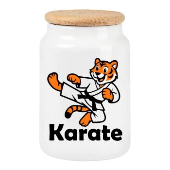 Karate Tiger - Cookie Jar with Wooden Lid - white - Front