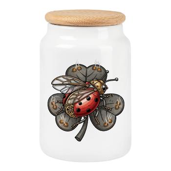 Coccinelle steampunk sur trèfle - Boîte à biscuits avec couvercle en bois - blanc - Devant