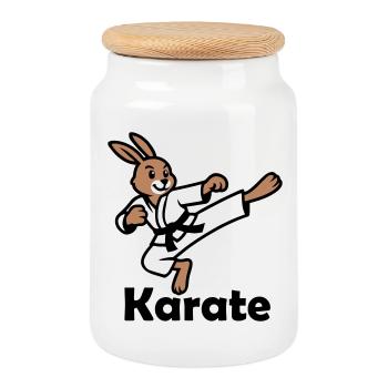 Karaté Lapin - Boîte à biscuits avec couvercle en bois - blanc - Devant