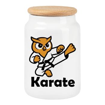 Karate Owl - Cookie Jar with Wooden Lid - white - Front