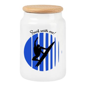 Surfeur - Boîte à biscuits avec couvercle en bois - blanc - Devant