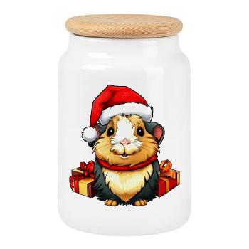 Christmas guinea pigs - Cookie Jar with Wooden Lid - white - Front