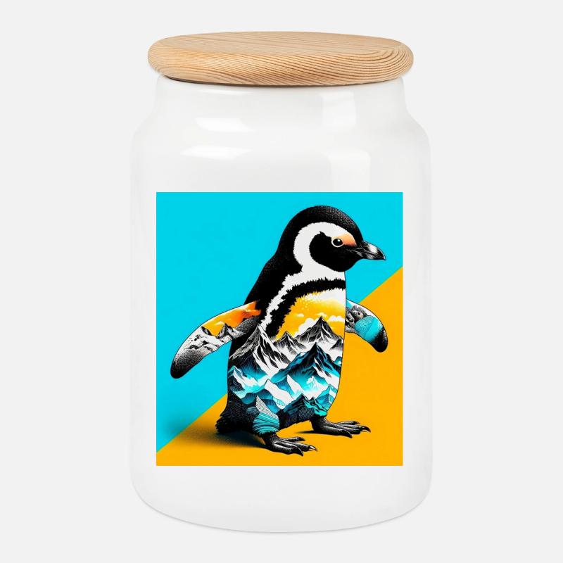Pinguin - Keksdose mit Holzdeckel - Weiß