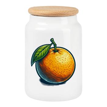 Orange Vintage Illustrée - Boîte à biscuits avec couvercle en bois - blanc - Devant